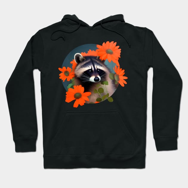 Raccoon flowers Hoodie by Petit Faon Prints